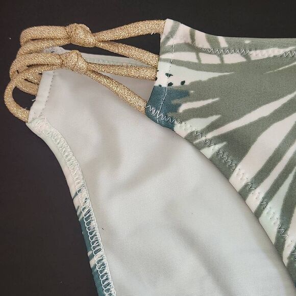 Aerie Green and Gold Print Bikini Bottoms NWT Size Small Full Coverage Bottoms - Picture 3 of 13